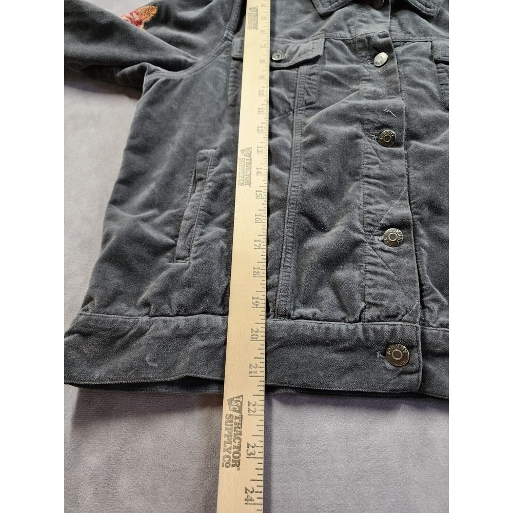 Johnny Was Workshop Corduroy Floral Embroidered Trucker Jacket Womens L Gray - Picture 10 of 14